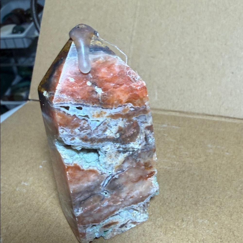 Ocean jasper tower 2”3/8x 1”3/8x1/2”
 Great druzy w\ chalcedony earthy colors